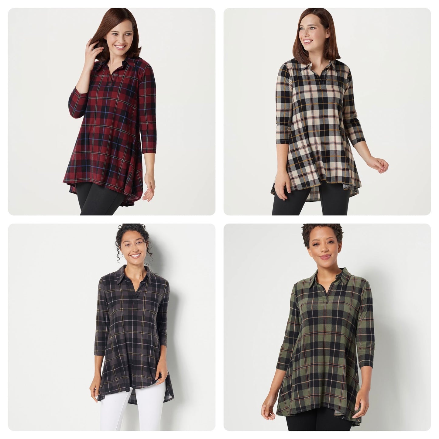 Attitudes by Renee Women’s Regular Yummy Jersey Collared Plaid Tunic