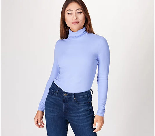 Peace Love World Women’s Rib Turtleneck- Baby Blue