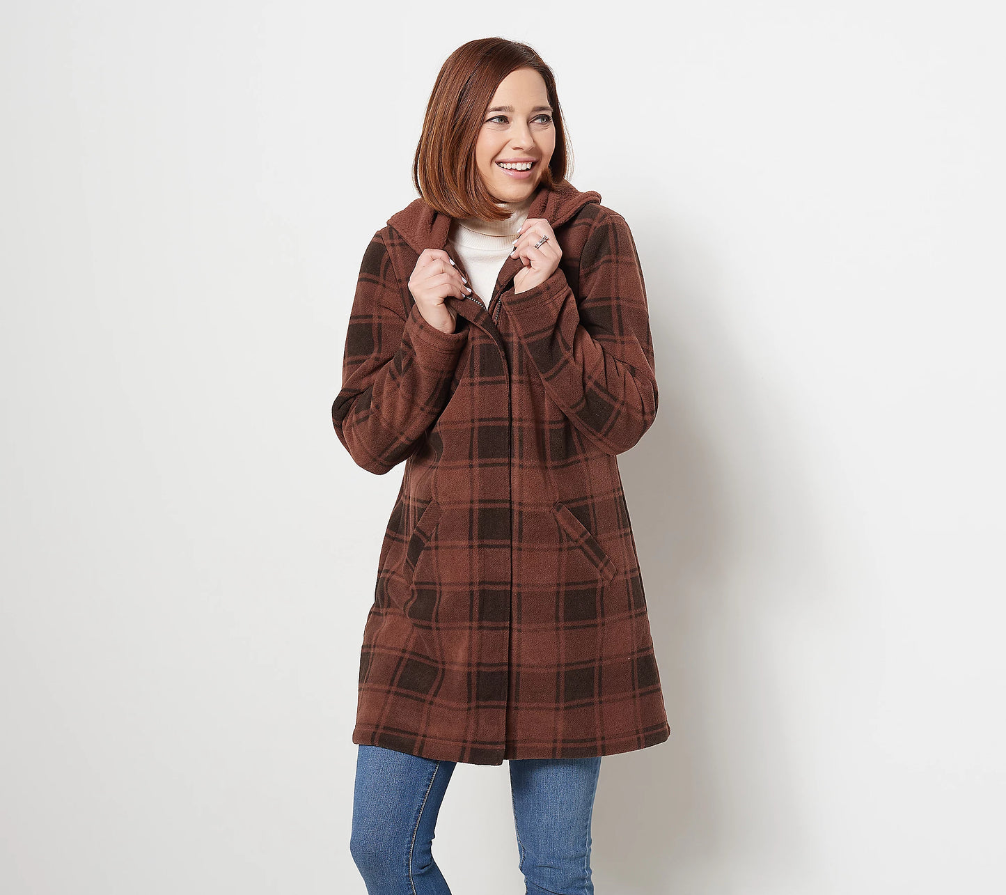 Denim & Co. Women’s Fleece Bonded Sherpa Long-Sleeve Hooded Jacket