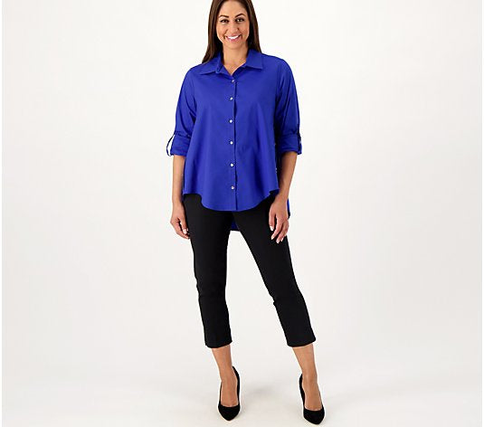 Attitudes by Renee Curved Hem Button Down blue