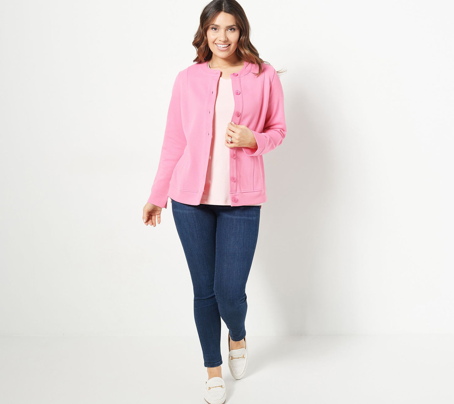 Isaac Mizrahi Live! Women's Plus Pique Button Front Jacket- Pink