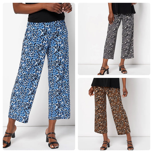 Dennis Basso Women’s Petite Printed Italia Knit Wide Leg Crop Pants