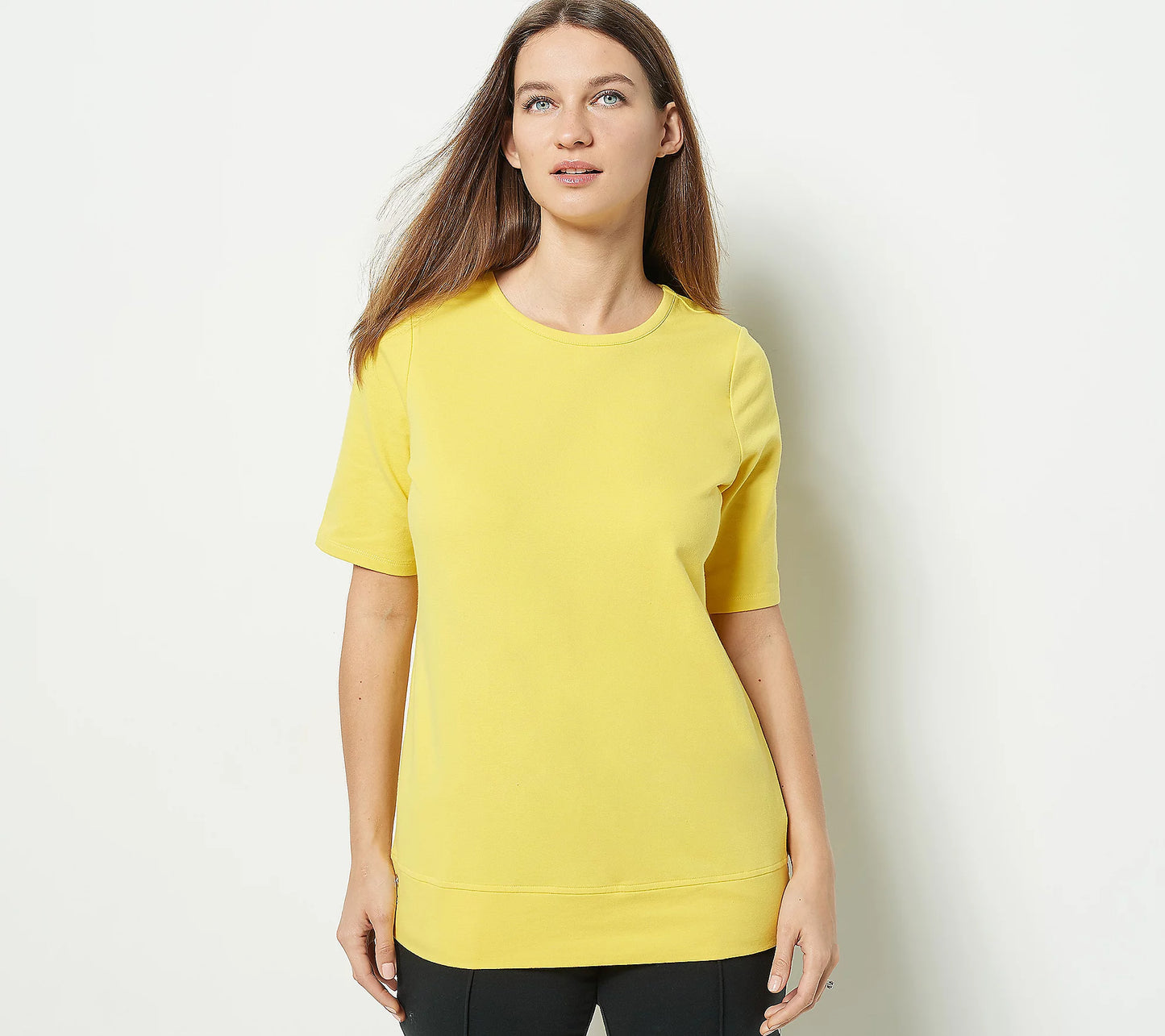 Sport Savvy Women’s French Terry Round Neck Elbow Sleeve Tunic- Yellow