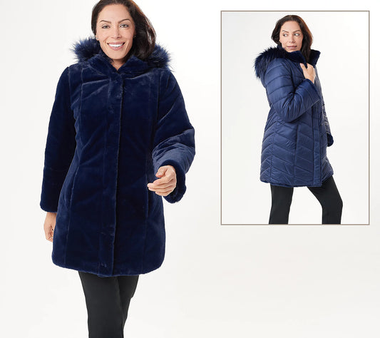 Dennis Basso Women’s Reversible Faux Fur to Water Resistant Coat