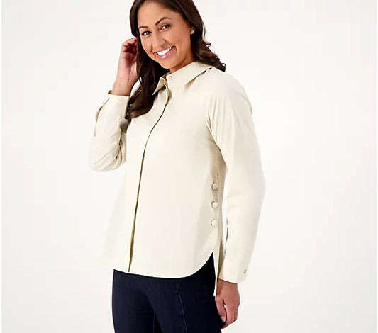Denim & Co. Women’s Coolmax Curved Hem Shirt with Button Detail