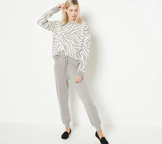 J Jason Wu Women’s Jacquard Sweater Jogger- Light Gray