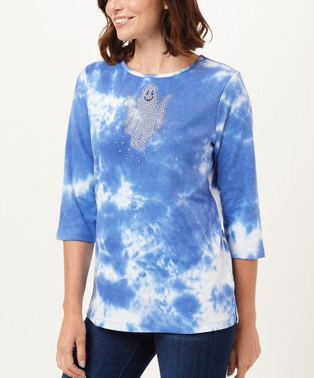 Quacker Factory Women’s Sparkle & Shine Motifs Tie-Dye Top Purple