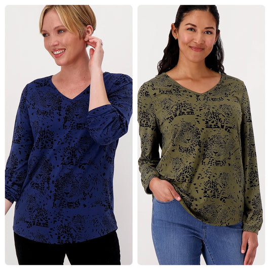 Belle by Kim Gravel Women’s TripleLuxe_Knit Tiger Eyes v-Neck Top