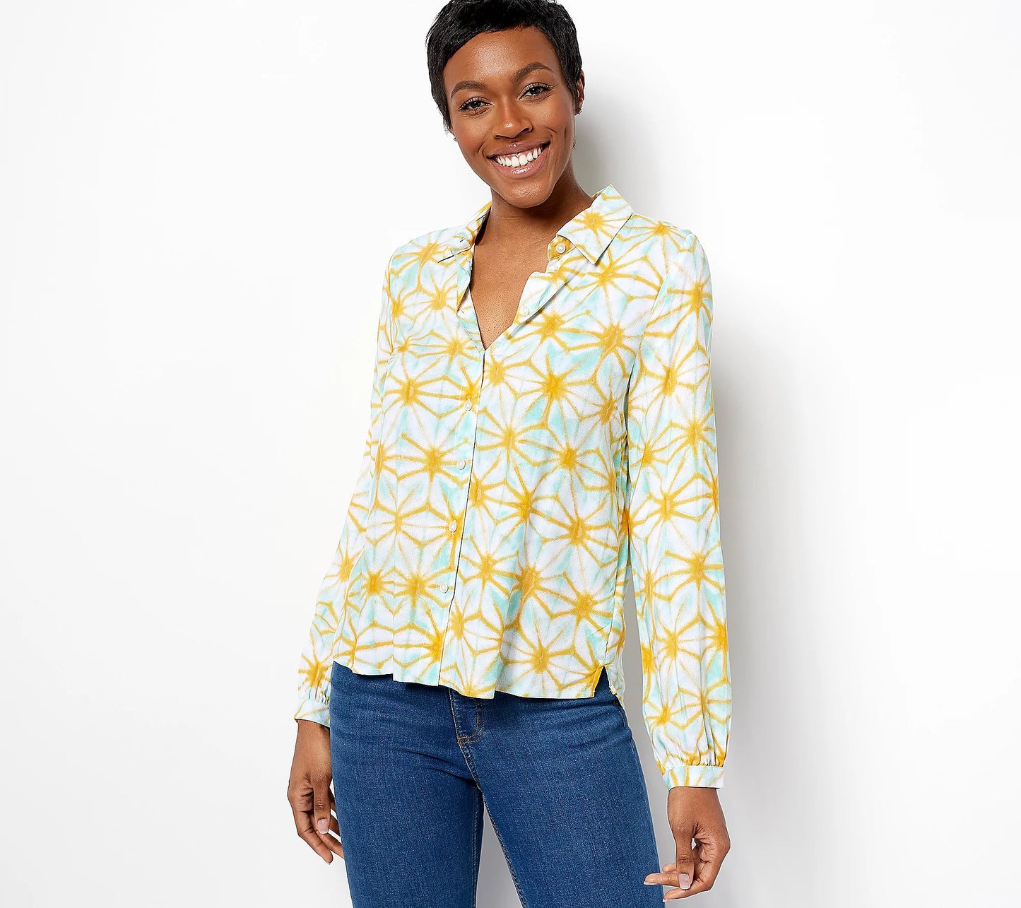 Denim & Co. Printed Button-Front Soft Women's Shirt