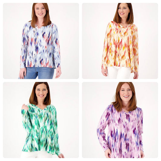 Denim & Co. Printed Heavenly Jersey V-Neck Swing Top