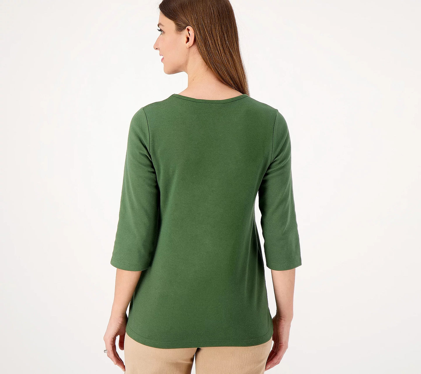 Quacker Factory Women’s Seasonal Love 3/4-Sleeve Top- Dark Olive
