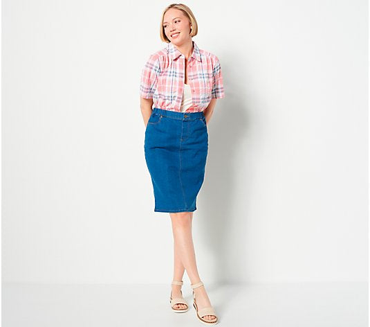 Denim & Co. Plaid Seersucker Short-Sleeve Women's Shirt