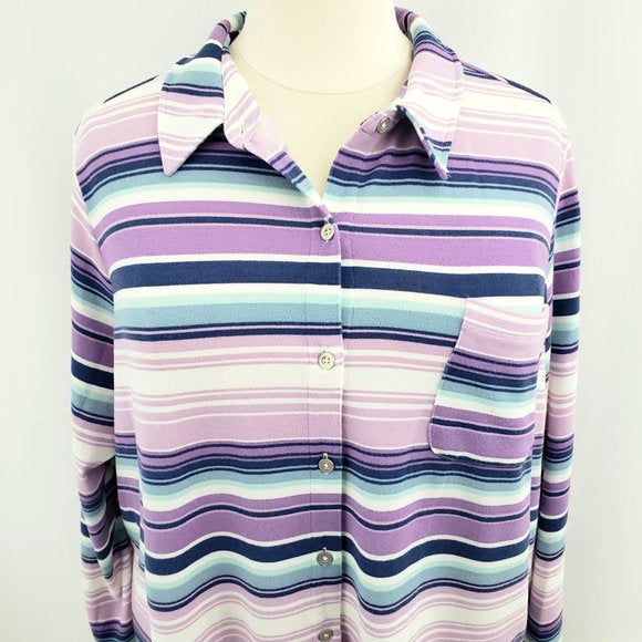 Denim & Co. Printed Heavenly Jersey Button Front Top