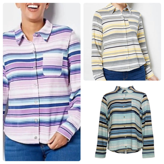 Denim & Co. Printed Heavenly Jersey Button Front Top