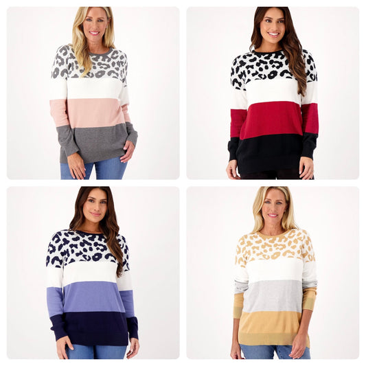 Belle by Kim Gravel Women’s Animal Color Block Sweater