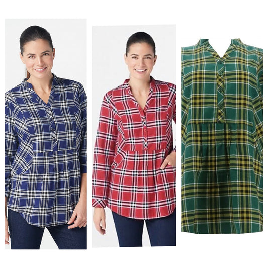 Joan Rivers Women’s Long- Sleeve Pullover Plaid Shirt with Pockets