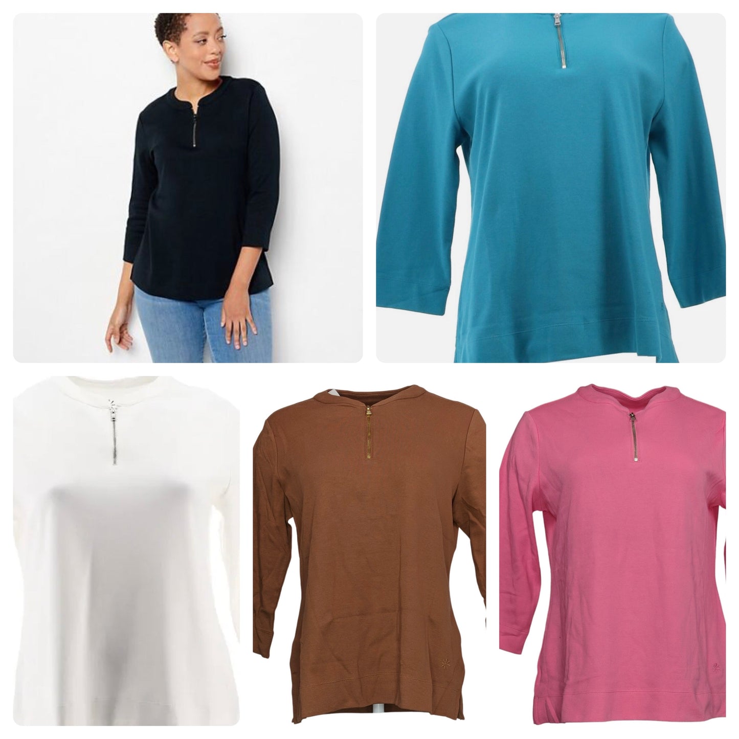 Isaac Mizrahi Essentials_Half Zip Top 3/4 Slv Women's