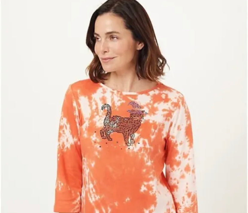 Quacker Factory Women’s Sparkle & Shine Motifs Tie-Dye Top Purple