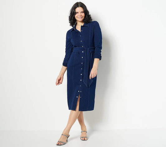 Women with Control Petite Prime Stretch Duster Shirt Dress