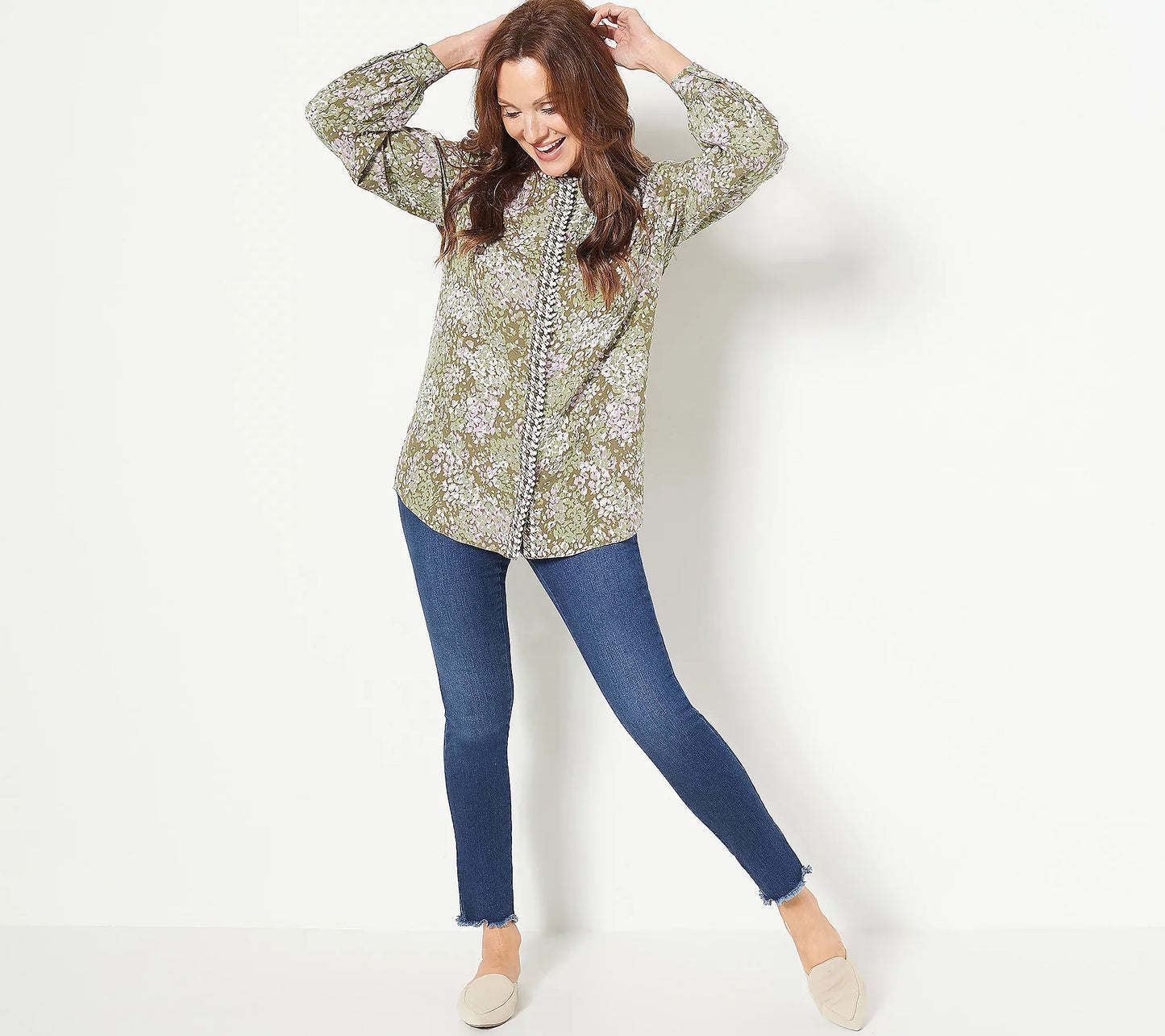 Isaac Mizrahi Live! Mixed Print Stretch Crepe women's Blouse