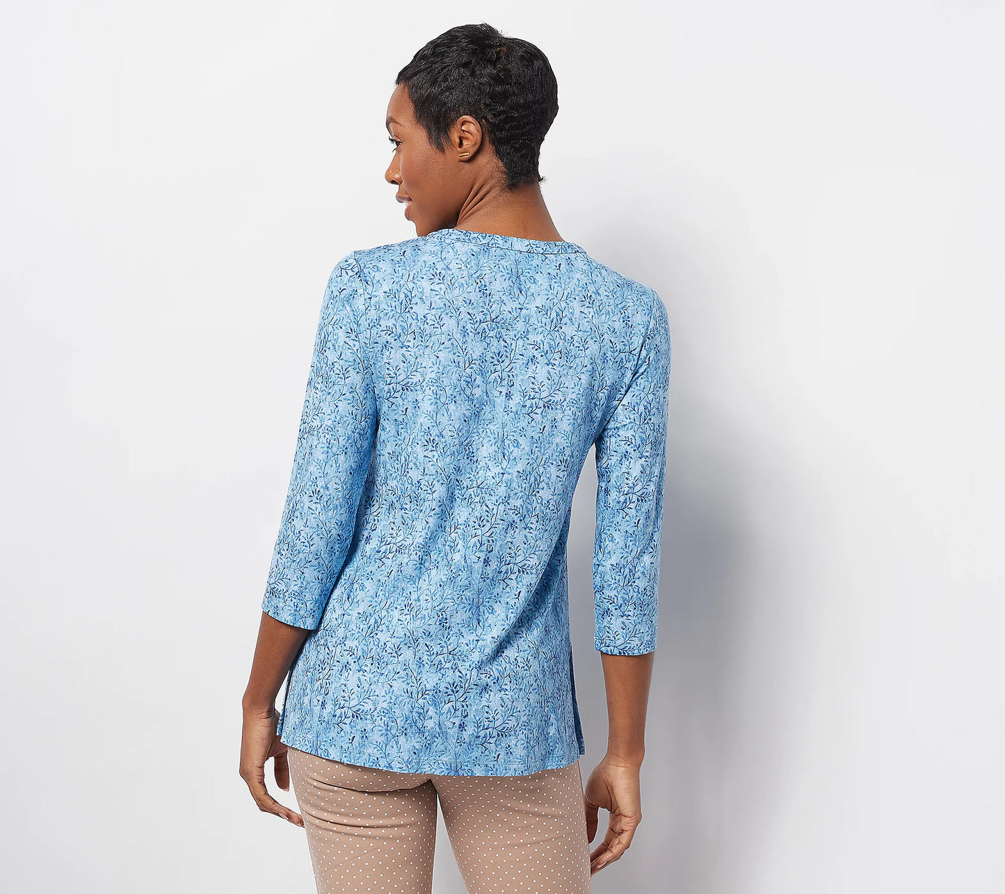 Isaac Mizrahi Live! Women’s Petite True Denim Floral ButtonFront Top