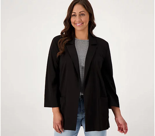 Attitudes by Renee Women’s Ponte Open-Front Girlfriend Blazer- Black