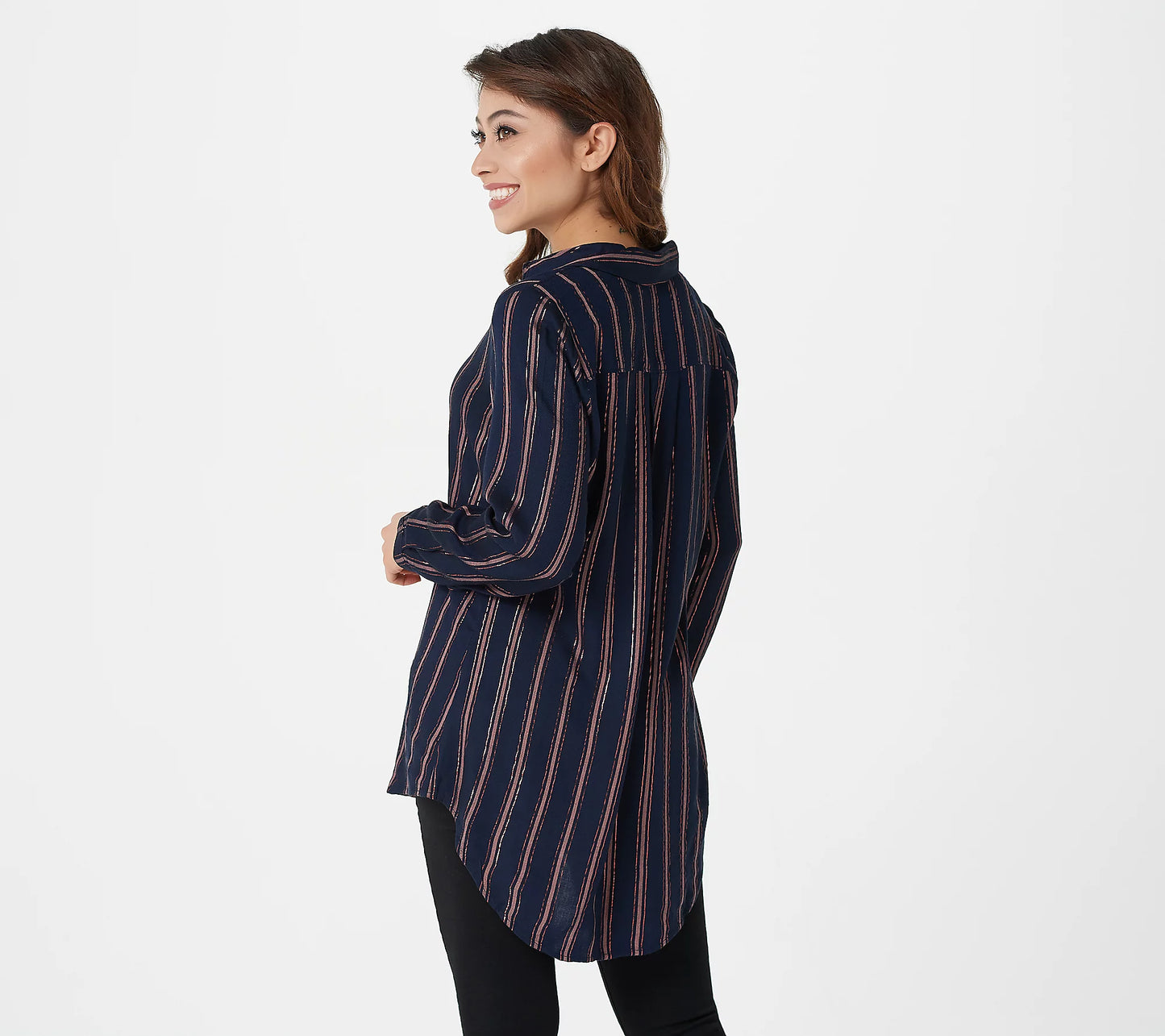 Side Stitch Women’s Button- Front Tunic with Lurex Detail