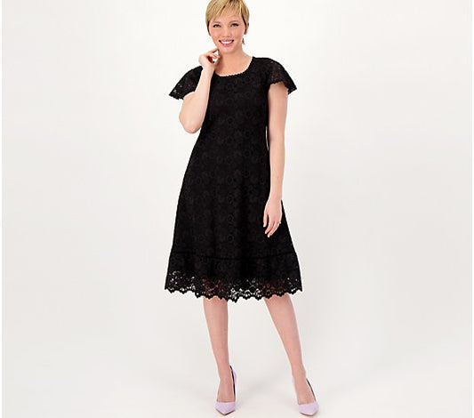 Isaac Mizrahi Live Women’s Regular Lace Dress with Lattice Trim