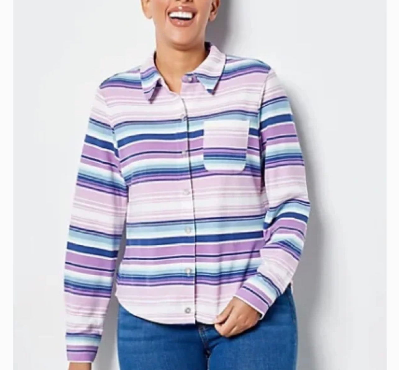 Denim & Co. Printed Heavenly Jersey Button Front Top