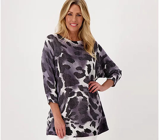 Attitudes by Renee Women’sPrinted Sweater in Metallic Knit- City Chic