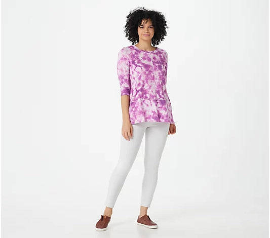 LOGO by Lori Goldstein Women’s Cotton Modal Printed Tie-Dye 3/4-Sleeve Top