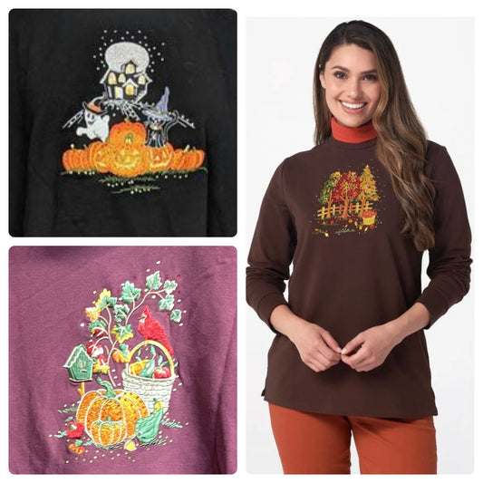 Quacker Factory French Terry Sweatshirt with Turtleneck Women's