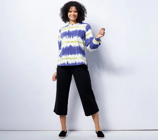 AnyBody Women’s Washed French Terry Printed Pullover Top- Wisteria TieDye