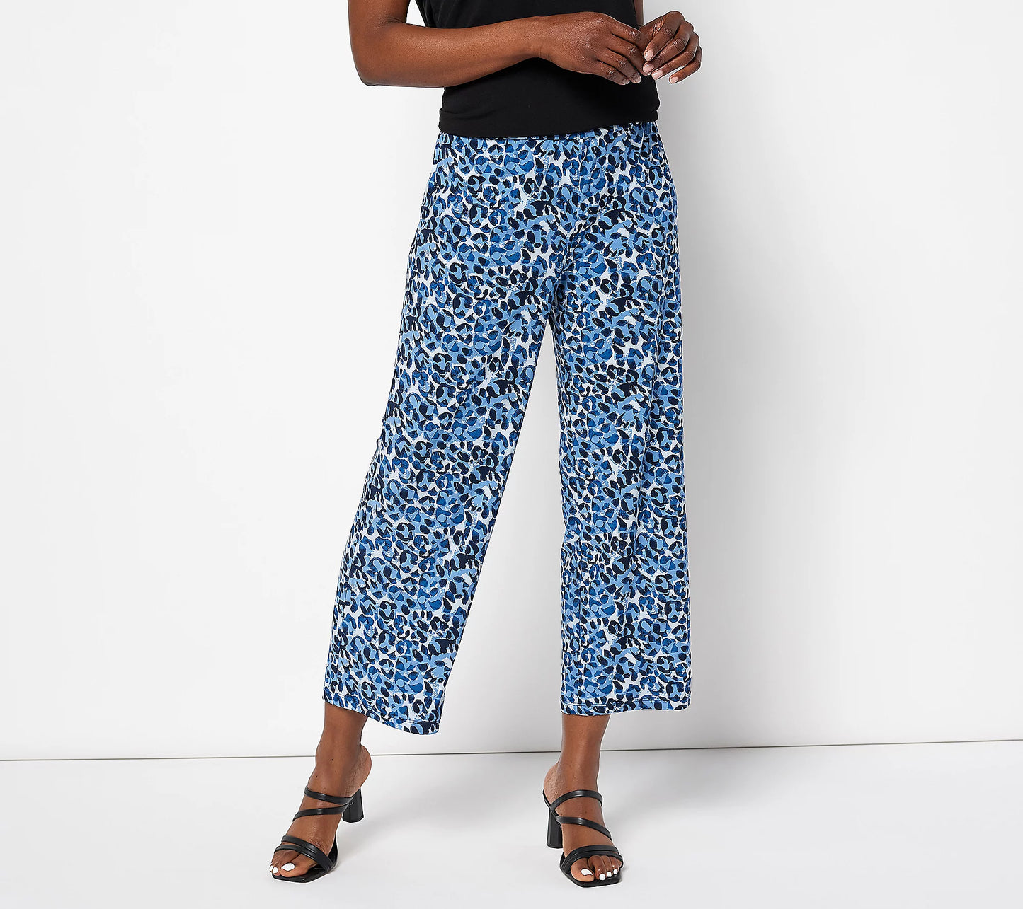 Dennis Basso Women’s Petite Printed Italia Knit Wide Leg Crop Pants