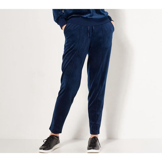 J Jason Wu Women’s Tapered Knit Velour Jogger- Navy