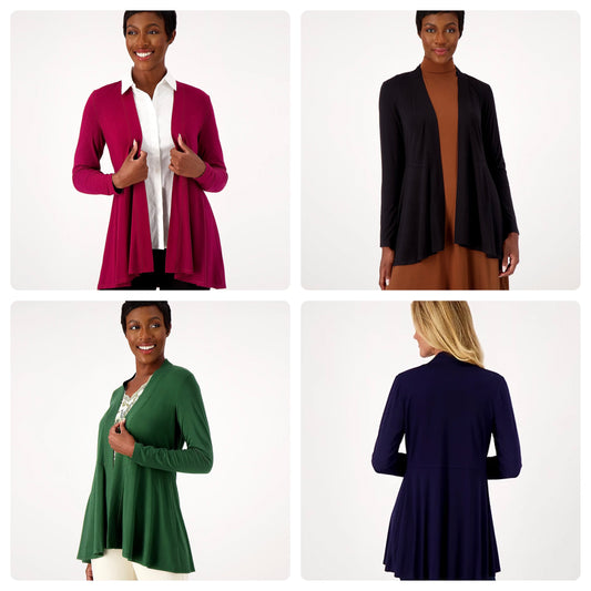 Susan Graver Weekend Essentials Pet Cool Touch Peplum Women's Cardigan