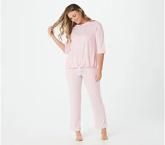 Stan Herman Women’s Silky Baby Terry 2-Piece Lounge Set- Pink