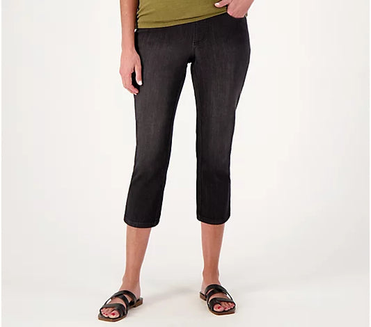 Belle by Kim Gravel Women’s Petite Primabelle Straight Leg Cropped Jean- Black