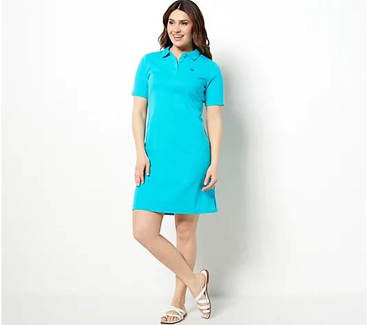 Joan Rivers Women’s Cotton Blend Knit Polo Dress- Scuba Blue