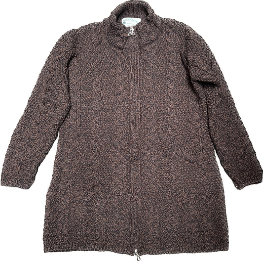Aran Craft Merino Wool Women's Long Zip-Front Cardigan