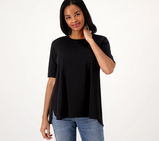 Attitudes by Renee Women’s Washed Cotton Crew Neck Top- Black