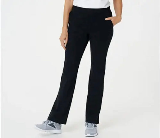 Denim & Co. Women’s Active French Terry Lightly Boot Cut Pants- Black