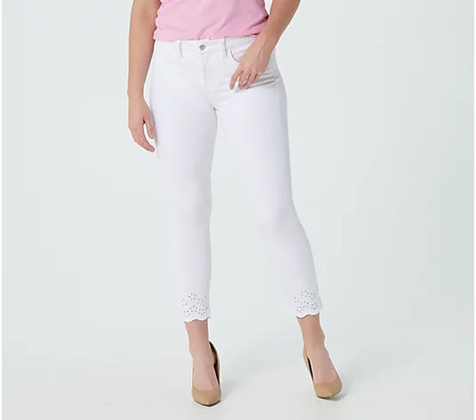 Jen7 by 7 for All Women’s Mankind Ankle Skinny w/ Eyelet Hem- White