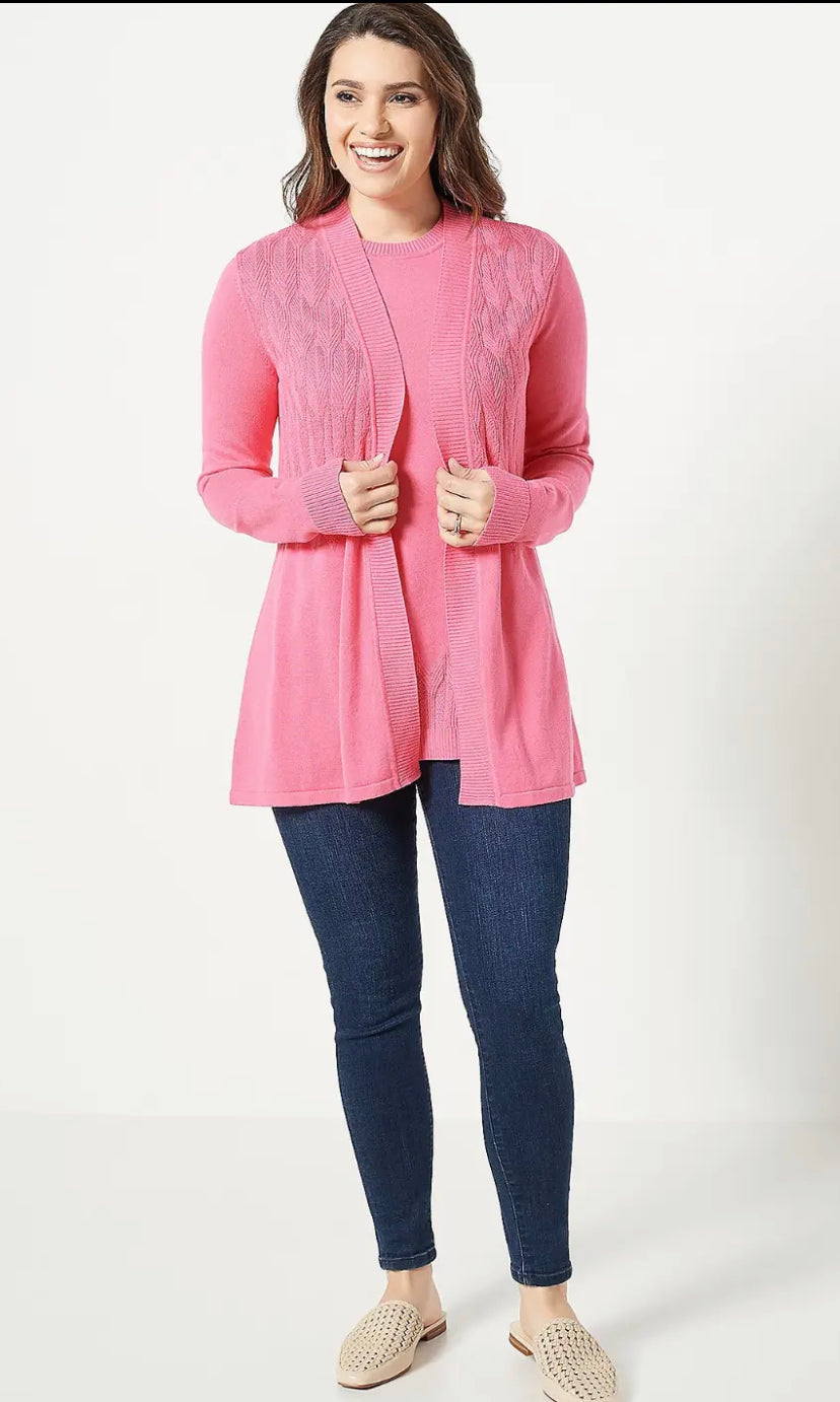 Isaac Mizrahi Live! Women’s Novelty Stitch Swing Sweater Cardigan