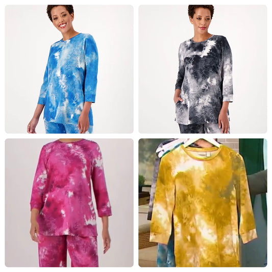 LOGO Lounge by Lori Goldstein Tie-Die 3/4 Sleeve French Terry Top