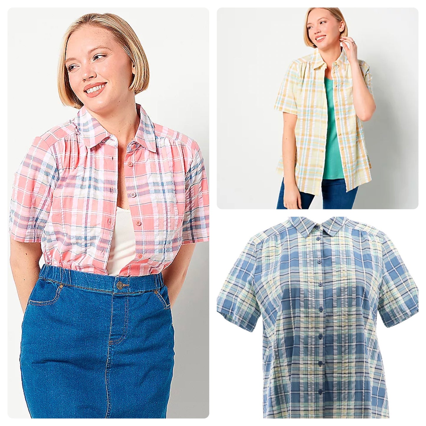Denim & Co. Plaid Seersucker Short-Sleeve Women's Shirt