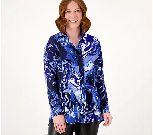 Attitudes by Renee Women’s Regular Global Illusions Como Jersey Shirt- Blue Monday