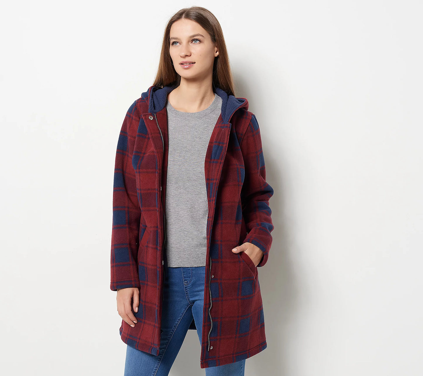 Denim & Co. Women’s Fleece Bonded Sherpa Long-Sleeve Hooded Jacket