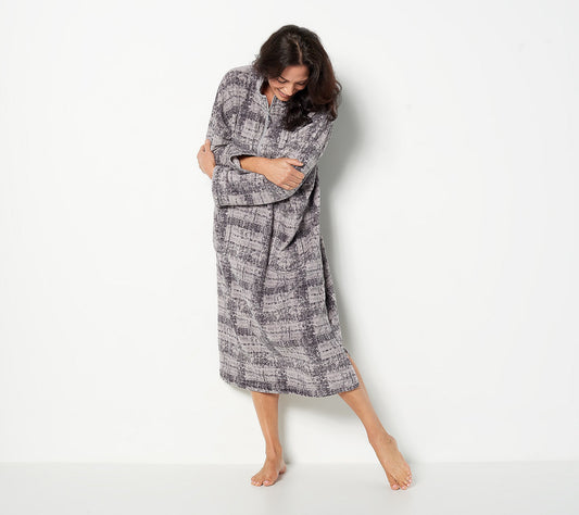 Stan Herman Women’s Plush Boucle Plaid Cuddler with Blanket Stitching- One Size