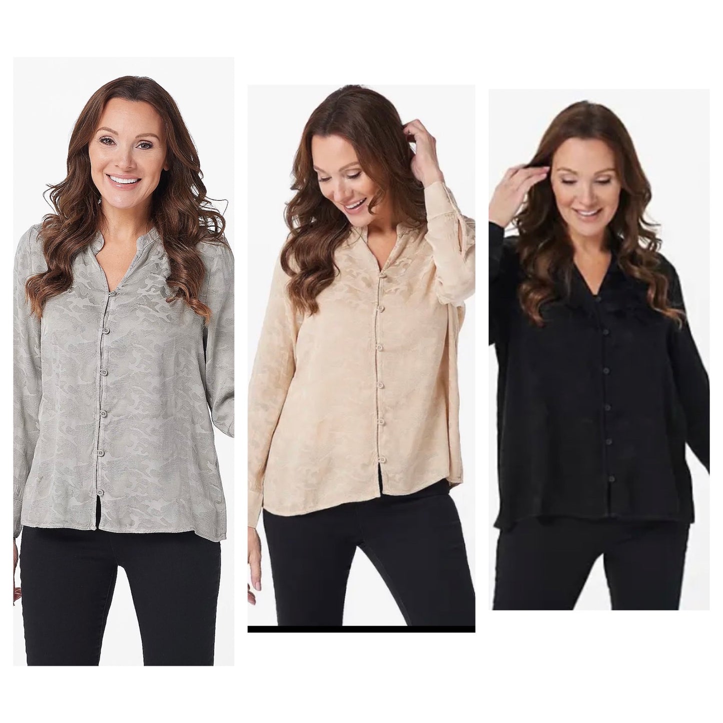 Side Stitch Women’s Mandarin Collar Camo Jacquard Print Top